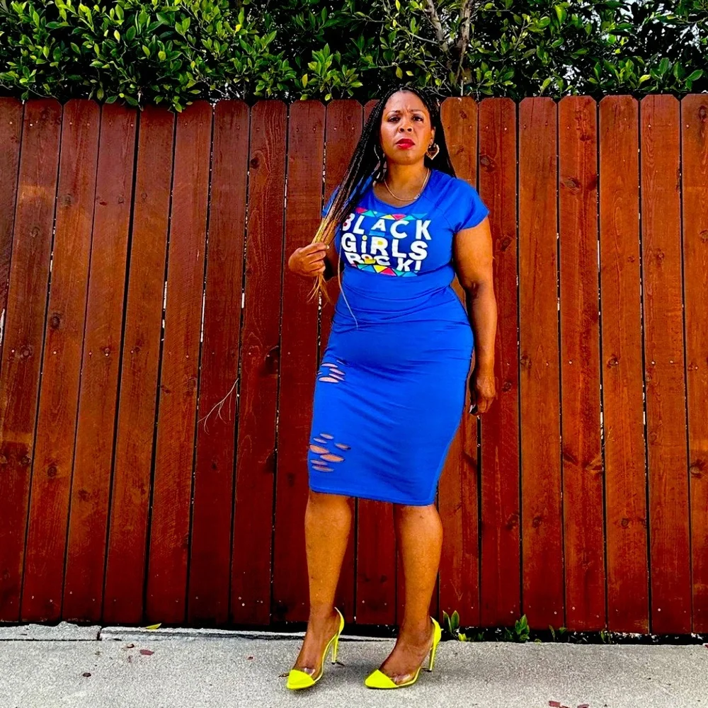 Black Girls Rock Midi Bodycon TShirt Dress Blue - Picture 2 of 4